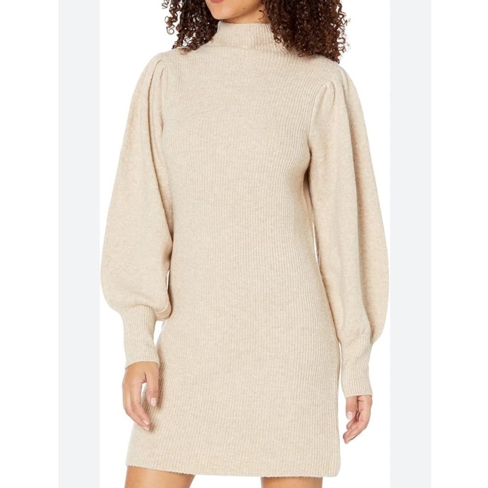 Madewell Mock Neck Puff Sleeve Mini Sweater Dress Size S Made USA Wool Blend